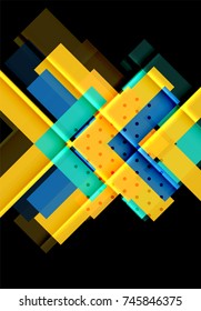 Colorful triangles and arrows on dark background. Vector illustration