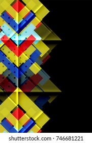 Colorful triangles and arrows on dark background. Vector illustration