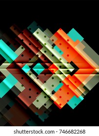 Colorful triangles and arrows on dark background. Vector illustration