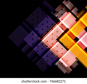 Colorful triangles and arrows on dark background. Vector illustration