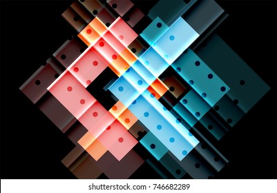 Colorful triangles and arrows on dark background. Vector illustration