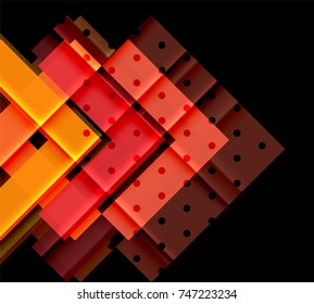 Triángulos coloridos y flechas sobre fondo oscuro. Ilustración del vector