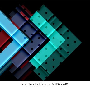 Farbige Dreiecke und Pfeile auf dunklem Hintergrund. Vektorgrafik