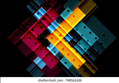 Colorful triangles and arrows on dark background. Vector illustration