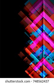Colorful triangles and arrows on dark background. Vector illustration