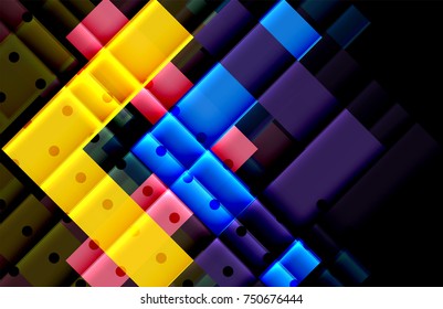 Colorful triangles and arrows on dark background. Vector illustration