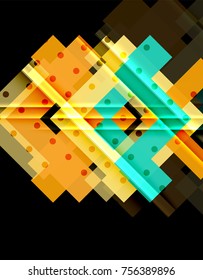 Triángulos coloridos y flechas sobre fondo oscuro. Ilustración del vector
