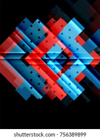 Colorful triangles and arrows on dark background. Vector illustration
