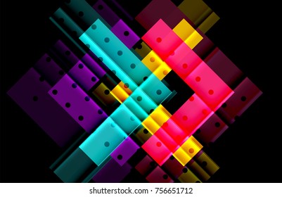 Colorful triangles and arrows on dark background. Vector illustration