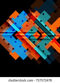 Triángulos coloridos y flechas sobre fondo oscuro. Ilustración del vector