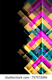 Triángulos coloridos y flechas sobre fondo oscuro. Ilustración del vector