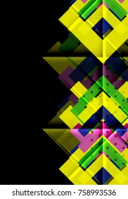 Colorful triangles and arrows on dark background. Vector illustration