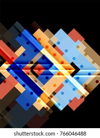 Triángulos coloridos y flechas sobre fondo oscuro. Ilustración del vector