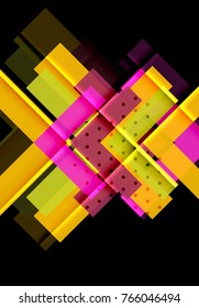 Triángulos coloridos y flechas sobre fondo oscuro. Ilustración del vector
