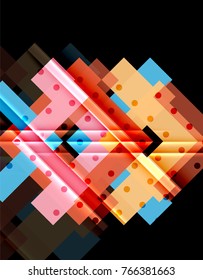 Colorful triangles and arrows on dark background. Vector illustration