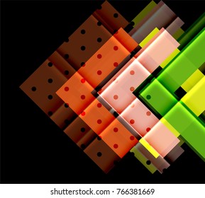 Colorful triangles and arrows on dark background. Vector illustration