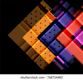 Colorful triangles and arrows on dark background. Vector illustration