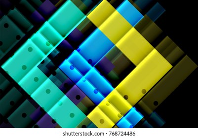 Colorful triangles and arrows on dark background. Vector illustration