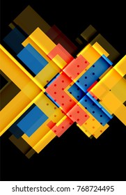 Colorful triangles and arrows on dark background. Vector illustration