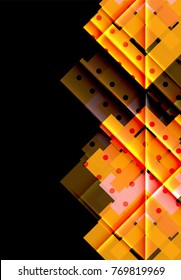 Colorful triangles and arrows on dark background. Vector illustration