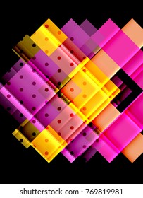 Colorful triangles and arrows on dark background. Vector illustration