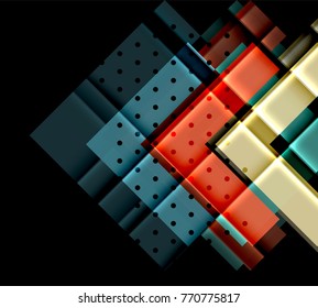 Colorful triangles and arrows on dark background. Vector illustration