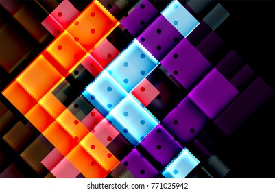 Colorful triangles and arrows on dark background. Vector illustration