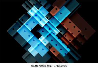 Colorful triangles and arrows on dark background. Vector illustration