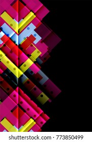 Colorful triangles and arrows on dark background. Vector illustration