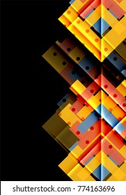 Triángulos coloridos y flechas sobre fondo oscuro. Ilustración del vector