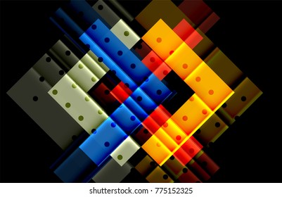 Colorful triangles and arrows on dark background. Vector illustration