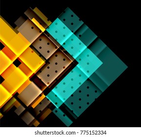 Triángulos coloridos y flechas sobre fondo oscuro. Ilustración del vector