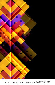 Colorful triangles and arrows on dark background. Vector illustration