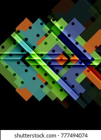 Colorful triangles and arrows on dark background. Vector illustration