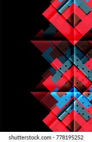Colorful triangles and arrows on dark background. Vector illustration