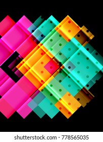 Colorful triangles and arrows on dark background. Vector illustration