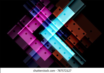 Colorful triangles and arrows on dark background. Vector illustration