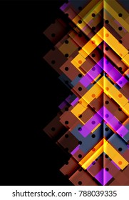 Triángulos coloridos y flechas sobre fondo oscuro. Ilustración del vector