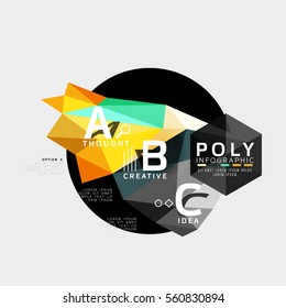 Triángulos coloridos con opciones A B C. Vector