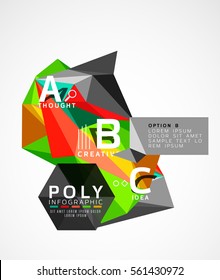 Triángulos coloridos con opciones A B C. Vector