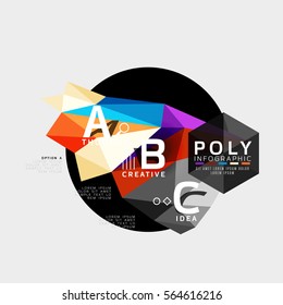 Triángulos coloridos con opciones A B C. Vector