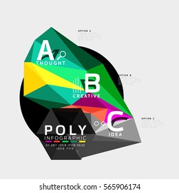 Triângulos coloridos com opções A B C. Vetor
