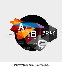Triángulos coloridos con opciones A B C. Vector