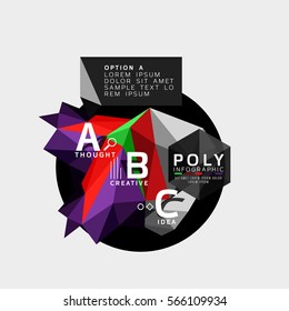 Triángulos coloridos con opciones A B C. Vector