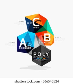 Colorful triangles with A B C options. Vector