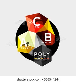 Triángulos coloridos con opciones A B C. Vector