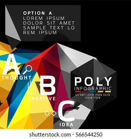 Triángulos coloridos con opciones A B C. Vector