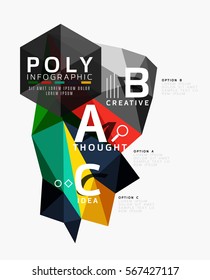 Triángulos coloridos con opciones A B C. Vector