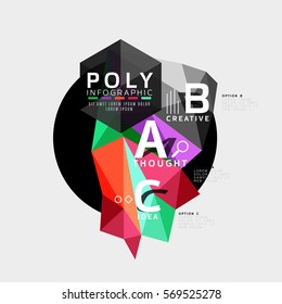 Colorful triangles with A B C options. Vector