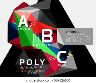 Triángulos coloridos con opciones A B C. Vector